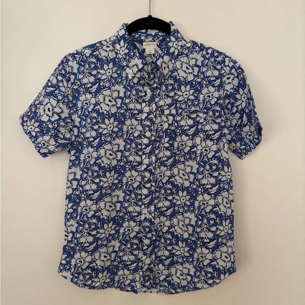 Crewcuts Blue and White Floral Short-Sleeve Button-Down Shirt